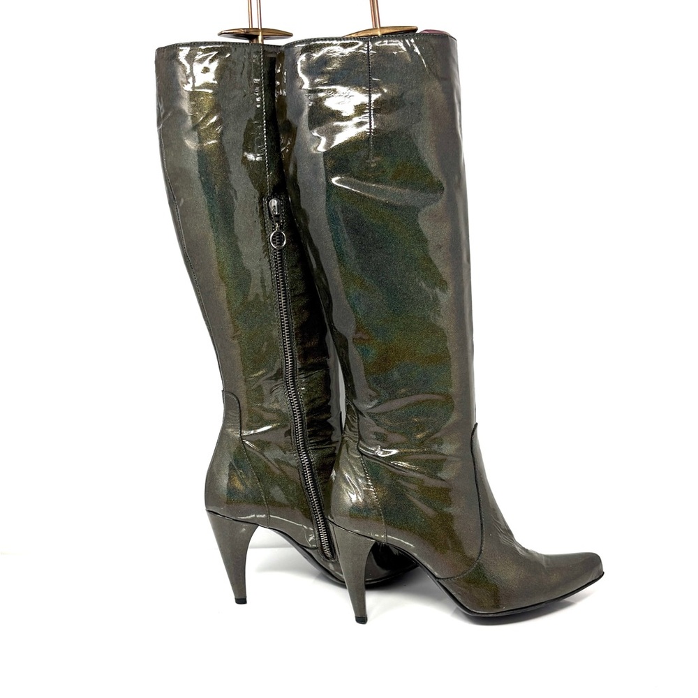 Holographic Metallic Green Patent Knee High Boots 38 - Picture 7 of 15